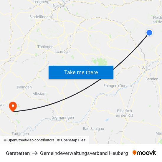 Gerstetten to Gemeindeverwaltungsverband Heuberg map