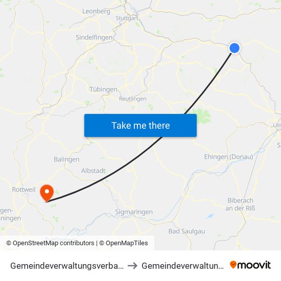 Gemeindeverwaltungsverband Mittleres Fils-Lautertal to Gemeindeverwaltungsverband Heuberg map