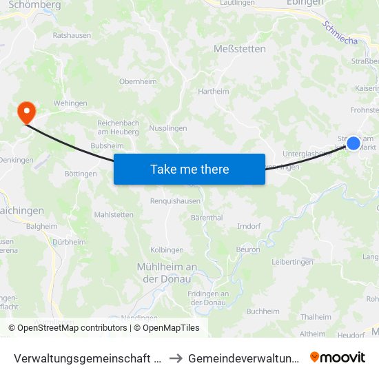 Verwaltungsgemeinschaft Stetten am Kalten Markt to Gemeindeverwaltungsverband Heuberg map