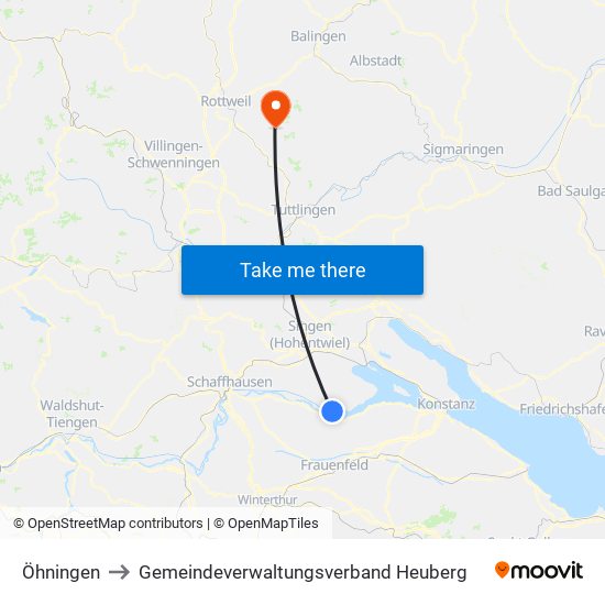 Öhningen to Gemeindeverwaltungsverband Heuberg map