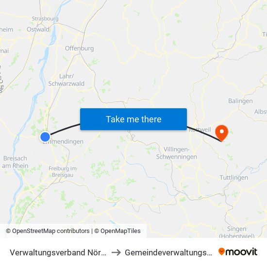 Verwaltungsverband Nördlicher Kaiserstuhl to Gemeindeverwaltungsverband Heuberg map