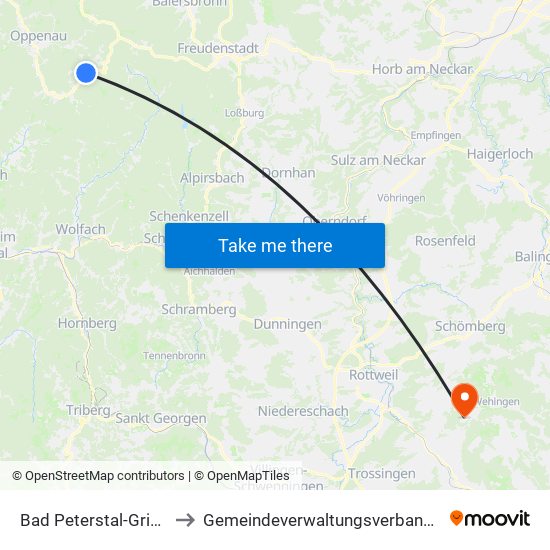 Bad Peterstal-Griesbach to Gemeindeverwaltungsverband Heuberg map