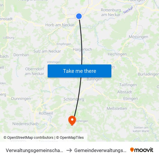 Verwaltungsgemeinschaft Horb am Neckar to Gemeindeverwaltungsverband Heuberg map