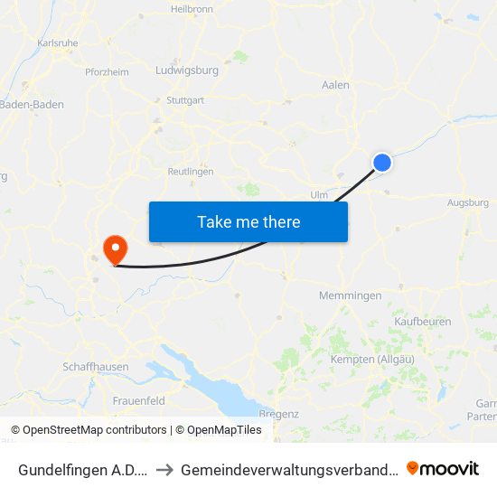 Gundelfingen A.D.Donau to Gemeindeverwaltungsverband Heuberg map