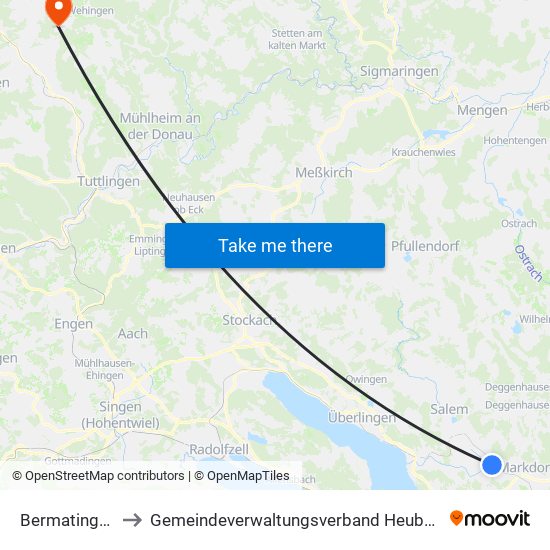 Bermatingen to Gemeindeverwaltungsverband Heuberg map