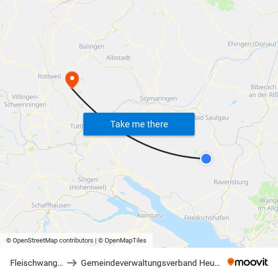 Fleischwangen to Gemeindeverwaltungsverband Heuberg map