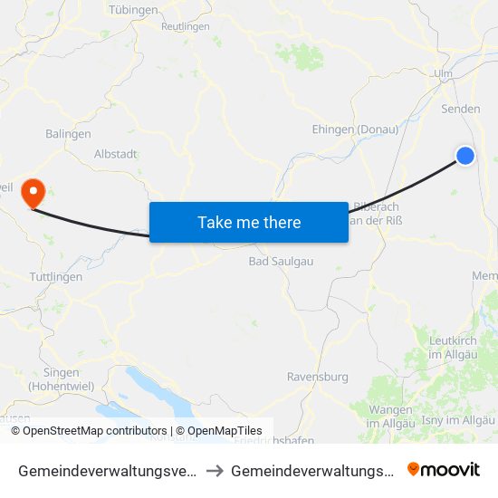 Gemeindeverwaltungsverband Dietenheim to Gemeindeverwaltungsverband Heuberg map