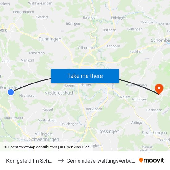 Königsfeld Im Schwarzwald to Gemeindeverwaltungsverband Heuberg map