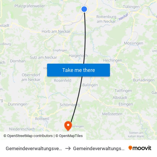 Gemeindeverwaltungsverband Oberes Gäu to Gemeindeverwaltungsverband Heuberg map