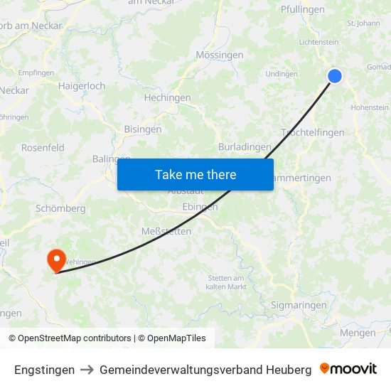 Engstingen to Gemeindeverwaltungsverband Heuberg map