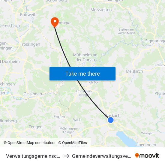 Verwaltungsgemeinschaft Stockach to Gemeindeverwaltungsverband Heuberg map