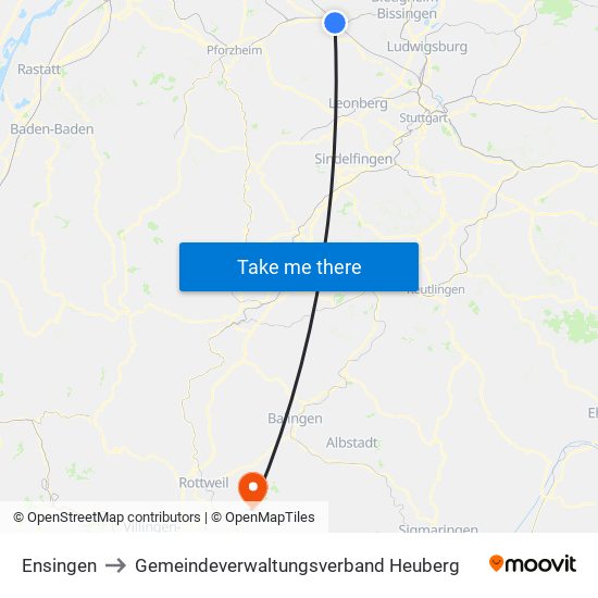 Ensingen to Gemeindeverwaltungsverband Heuberg map