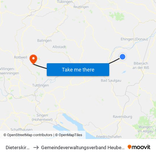 Dieterskirch to Gemeindeverwaltungsverband Heuberg map
