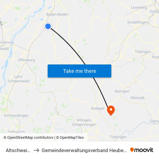 Altschweier to Gemeindeverwaltungsverband Heuberg map