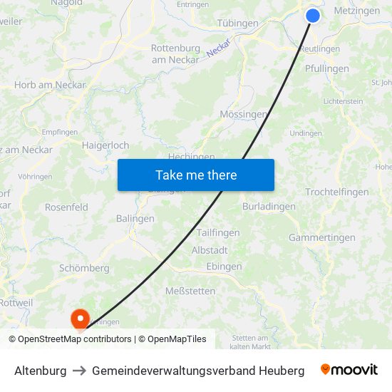 Altenburg to Gemeindeverwaltungsverband Heuberg map