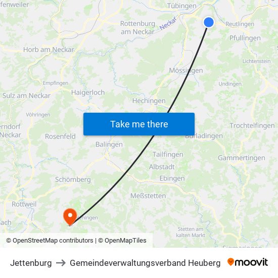 Jettenburg to Gemeindeverwaltungsverband Heuberg map