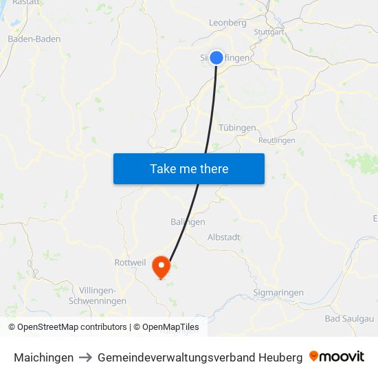 Maichingen to Gemeindeverwaltungsverband Heuberg map