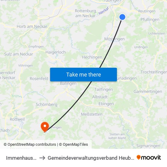 Immenhausen to Gemeindeverwaltungsverband Heuberg map