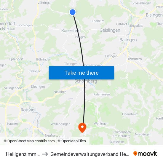Heiligenzimmern to Gemeindeverwaltungsverband Heuberg map