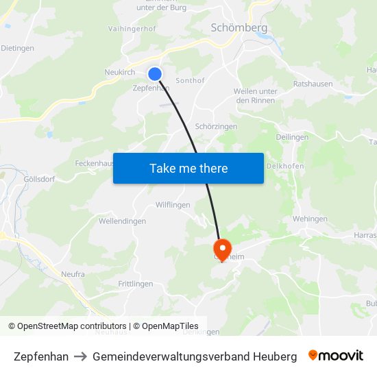 Zepfenhan to Gemeindeverwaltungsverband Heuberg map