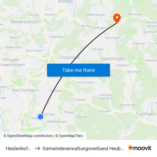 Heidenhofen to Gemeindeverwaltungsverband Heuberg map