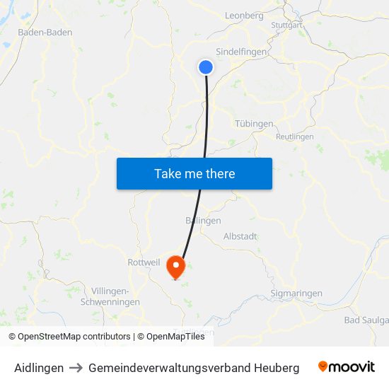 Aidlingen to Gemeindeverwaltungsverband Heuberg map