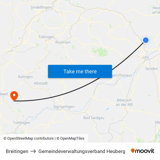 Breitingen to Gemeindeverwaltungsverband Heuberg map