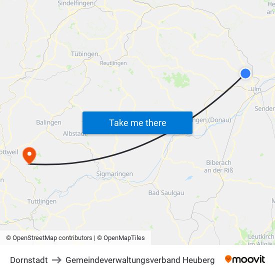 Dornstadt to Gemeindeverwaltungsverband Heuberg map