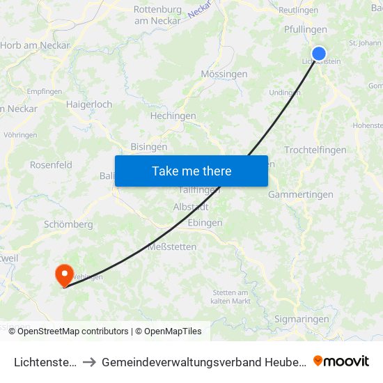 Lichtenstein to Gemeindeverwaltungsverband Heuberg map