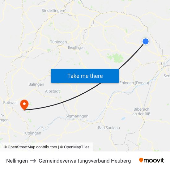 Nellingen to Gemeindeverwaltungsverband Heuberg map