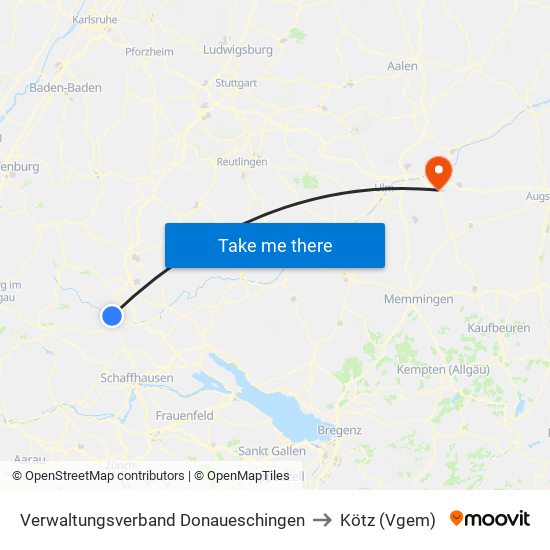 Verwaltungsverband Donaueschingen to Kötz (Vgem) map