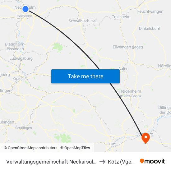 Verwaltungsgemeinschaft Neckarsulm to Kötz (Vgem) map