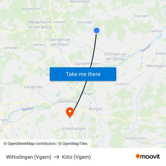 Wittislingen (Vgem) to Kötz (Vgem) map