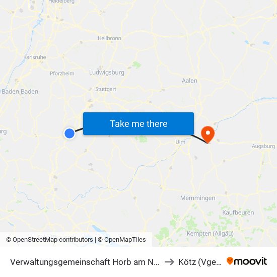 Verwaltungsgemeinschaft Horb am Neckar to Kötz (Vgem) map