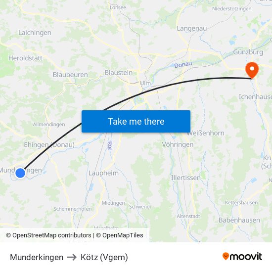 Munderkingen to Kötz (Vgem) map