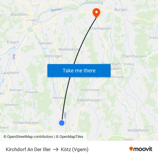 Kirchdorf An Der Iller to Kötz (Vgem) map