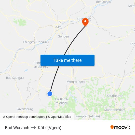 Bad Wurzach to Kötz (Vgem) map