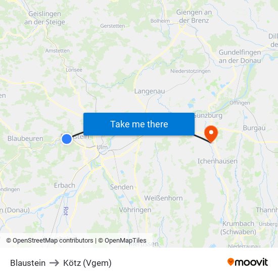 Blaustein to Kötz (Vgem) map
