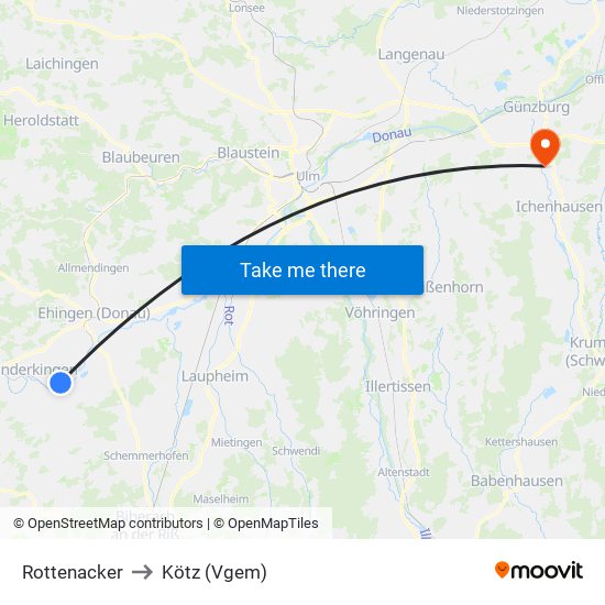 Rottenacker to Kötz (Vgem) map