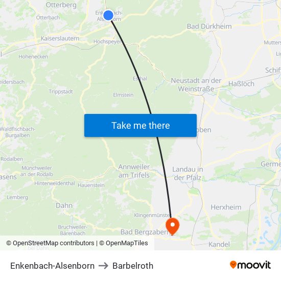 Enkenbach-Alsenborn to Barbelroth map