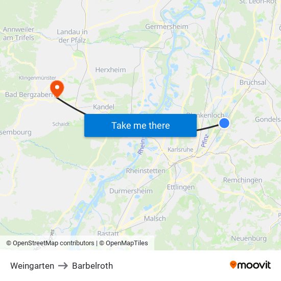 Weingarten to Barbelroth map