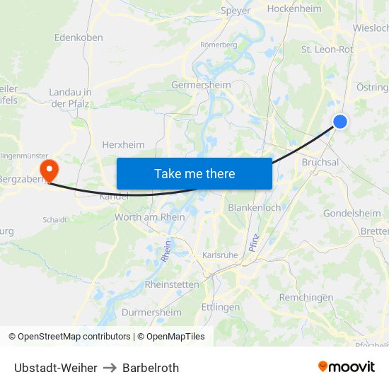 Ubstadt-Weiher to Barbelroth map