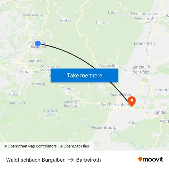 Waldfischbach-Burgalben to Barbelroth map