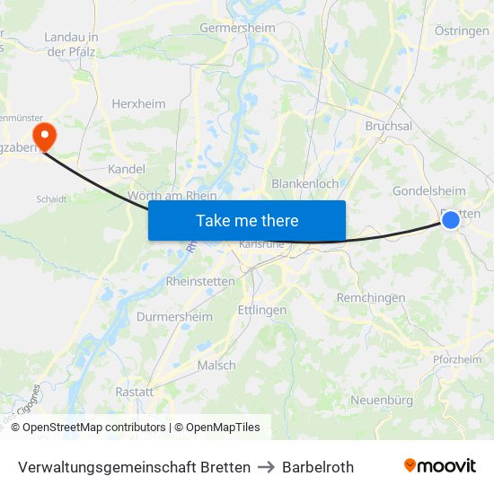 Verwaltungsgemeinschaft Bretten to Barbelroth map
