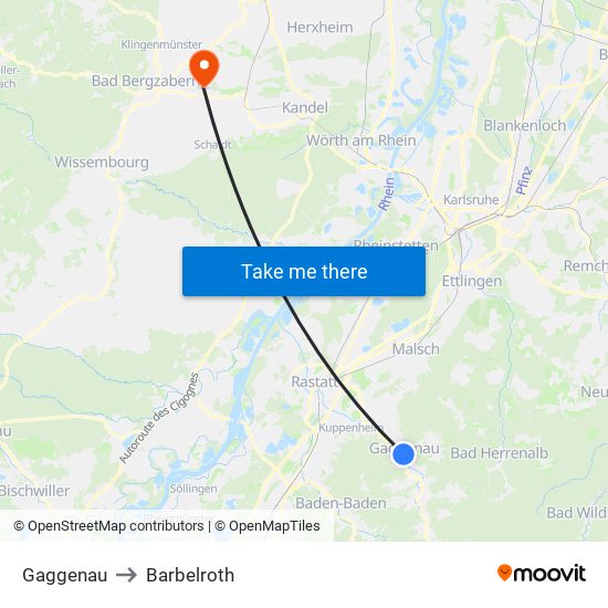 Gaggenau to Barbelroth map