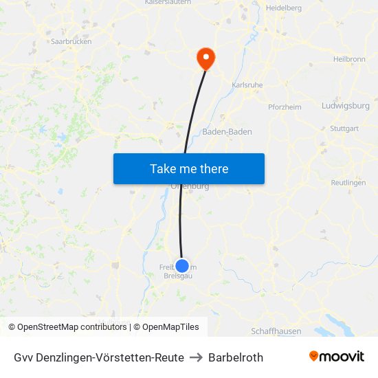 Gvv Denzlingen-Vörstetten-Reute to Barbelroth map
