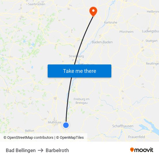 Bad Bellingen to Barbelroth map