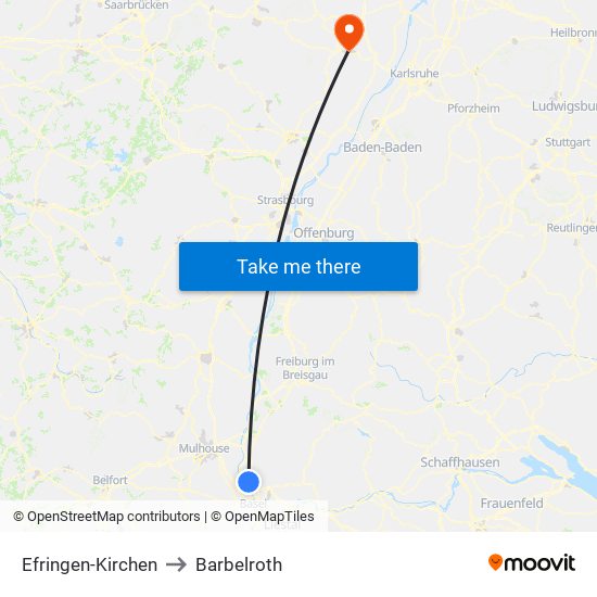 Efringen-Kirchen to Barbelroth map