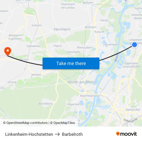 Linkenheim-Hochstetten to Barbelroth map