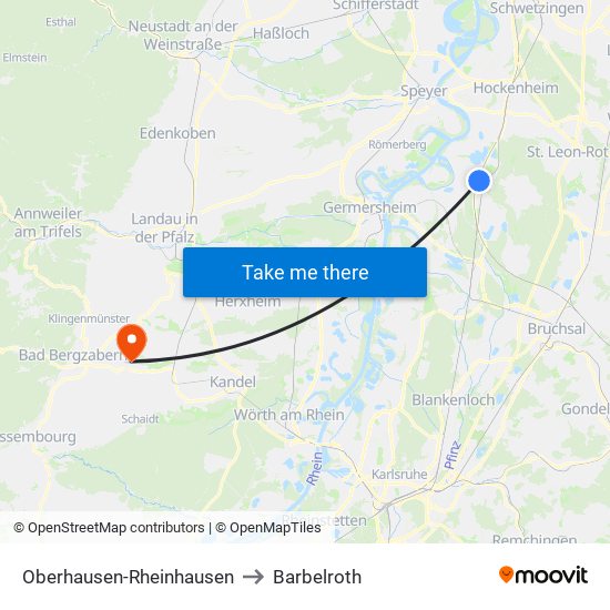 Oberhausen-Rheinhausen to Barbelroth map